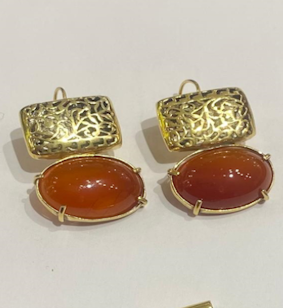 Layali earring w brown Agate Gold Plated